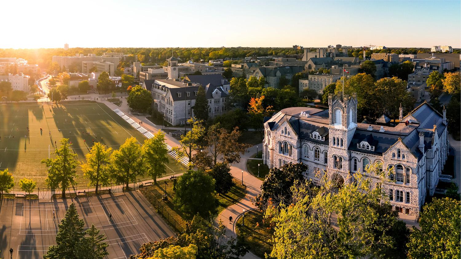 Queen's University campus at sunset